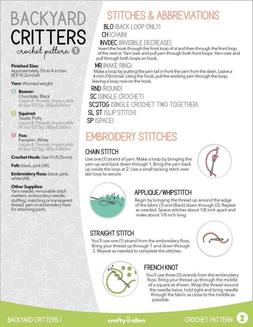 Backyard Critters 1 Crochet Amigurumi Pattern